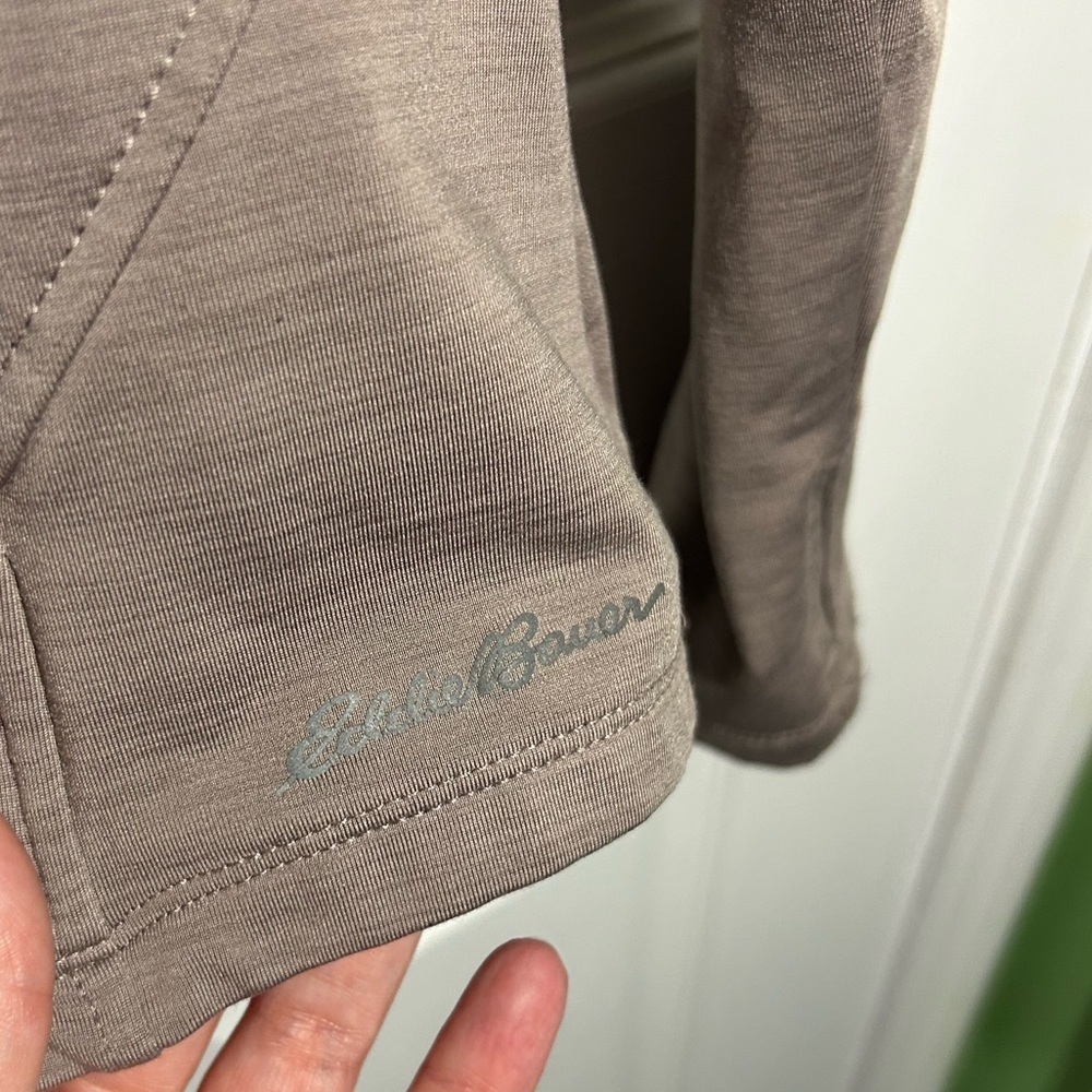 Eddie Bauer Women’s Large Quest Flex 1/4-zip Pullover Taupe Thumbholes Cozy - Picture 7 of 16
